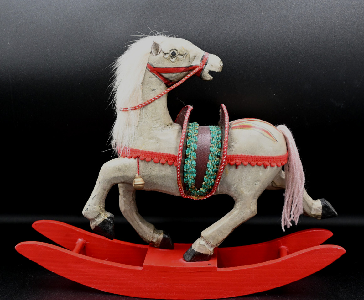 Vintage Hand Carved Wooden Carousal Style Rocking Horse