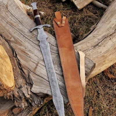 Hand forged STROMCRADLE Damascus Steel sword with Leather Sheath