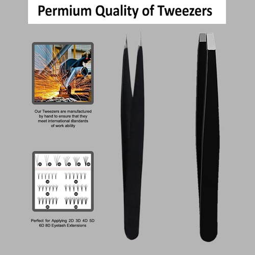 Professional Stainless Steel Slant & Point Tip Tweezers For Eyelash,Hair Eyebrow - Picture 22 of 24