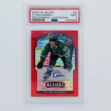 Ty Dellandrea /299 ERROR Card 💎 2020-21 UD Allure Red “RAINOW” Auto #80 PSA 9