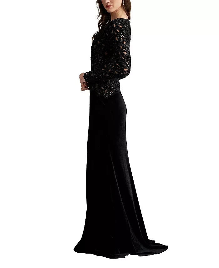 【TADASHI SHOJI】SINNOTT CHENILLE 刺繍入りガウン NEW TADASHI SHOJI Sinnott Chenille Embroidered Gown in BLack