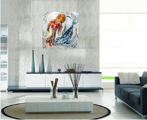 KOI FISH Abstract Painting Palette Knife Textured Artwork Modern square canvas - Picture 3 of 9