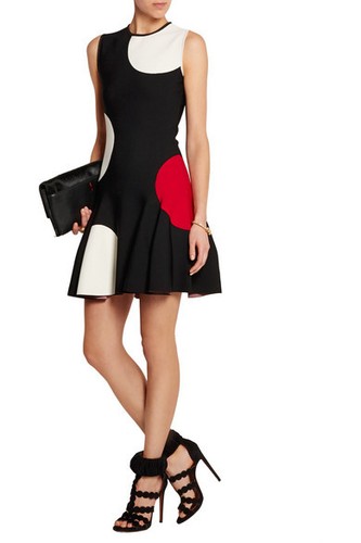 Flare Polka Dot Intarsia Knit Dress 