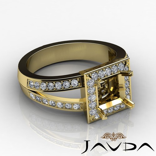 Princess Semi Mount Halo Pave Set Diamond Engagement Ring 18k Yellow Gold 0.55Ct - Picture 3 of 6