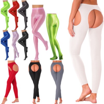 Womens Shiny Pantyhose Glossy High Waist Tights Yoga Sport Pants Stockings Sexy