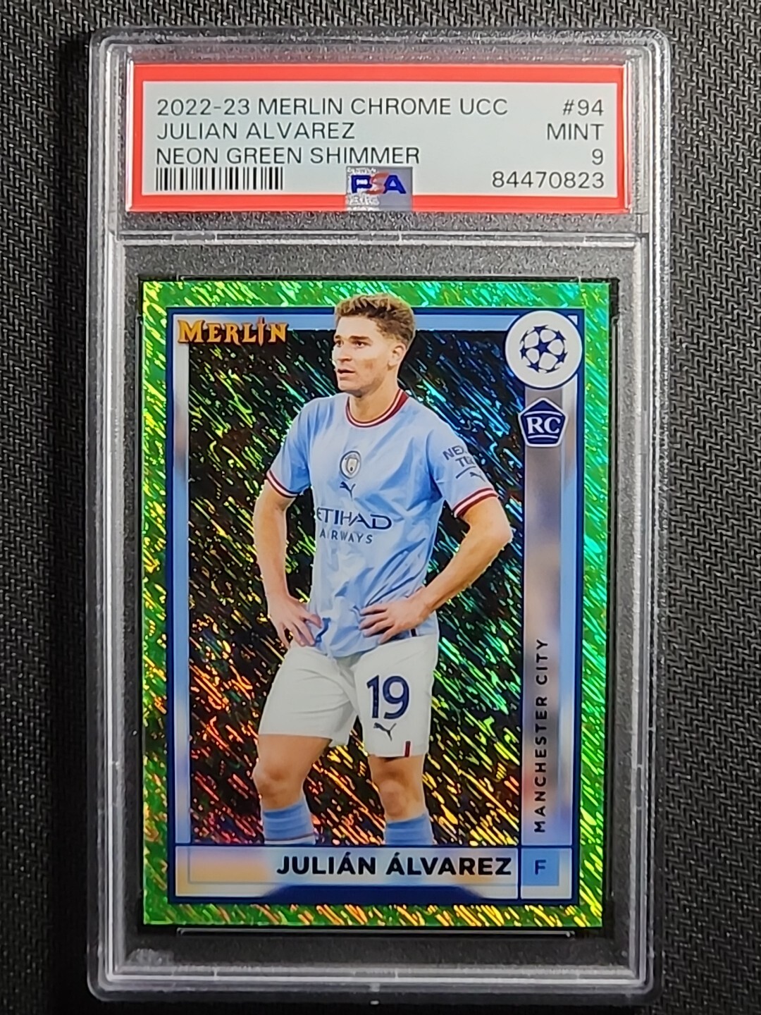 2022-23 Topps Merlin Chrome UEFA JULIAN ALVAREZ #94 Green RC /350 PSA 9 Pop 10