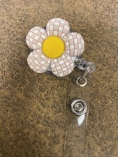 Checkered flower CNA MA nurse Teacher RN Name iD Badge Holder Clip Retractable