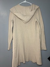 Beige Knit Hooded Cardigan Sweater with Pockets for Women