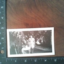 Military Soldier Man Woman Couple 1944 WWII Era Snapshot Photograph Garden