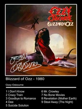 18x24 Ozzy Osbourne Blizzard of Ozz Song List Poster Print