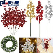 10-30  Artificial Christmas Glitter Berries Stems Xmas Tree Wreath DIY Decor USA