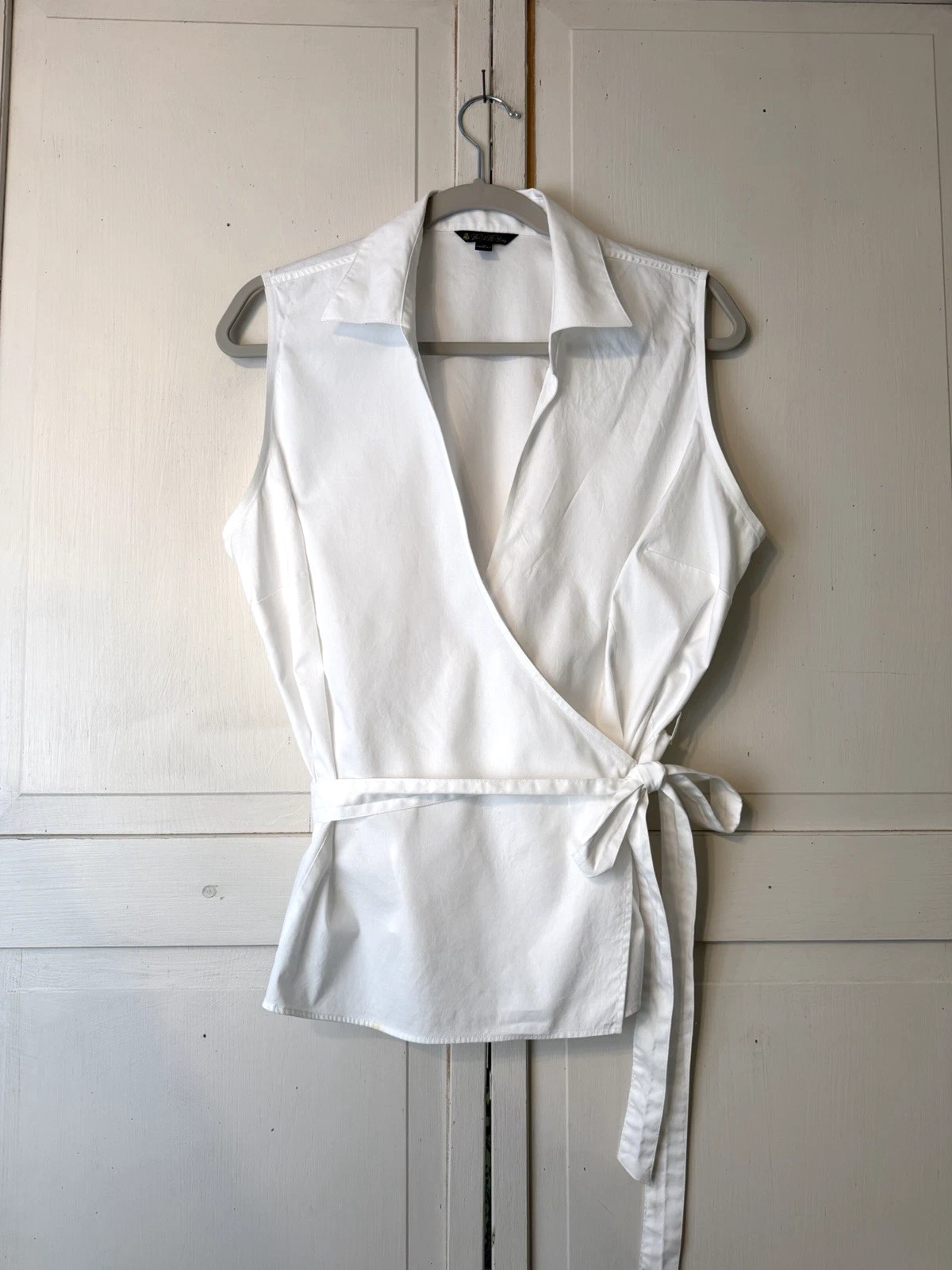 Brooks Brothers Womens Sleeveless Shirt Wrap Top 16 Classic White