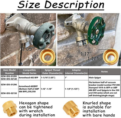Garden Hose Bib Adapter, 1'' Measure Inside Diameter, 1-1/16'' Fine Thread Fema...