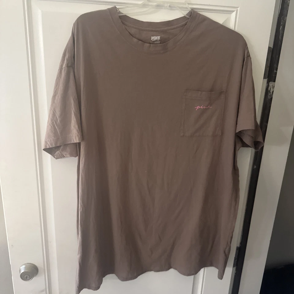 Victoria's Secret Camisa de Dormir Camisón Manga Corta Marrón Rosa XL De Gran Tamaño Foto 2 de 4