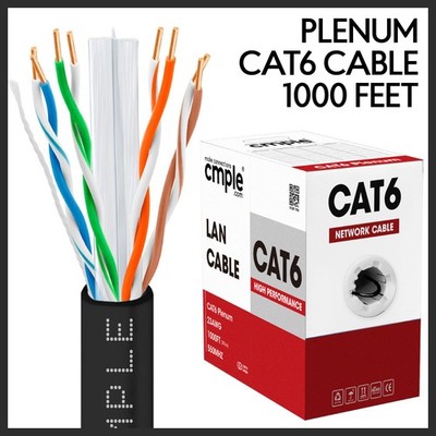 1000ft Cat6 CMP Plenum Ethernet LAN Cable Solid 23AWG UTP Pull Box Black