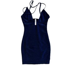 LUCY IN THE SKY Navy Blue Strappy Bodycon Mini Dress XS Lurex Sleeveless