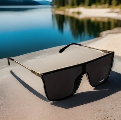 NEW QUAY NIGHTFALL REMIXED  Black/Gold Frame Black Polarized Sunglasses
