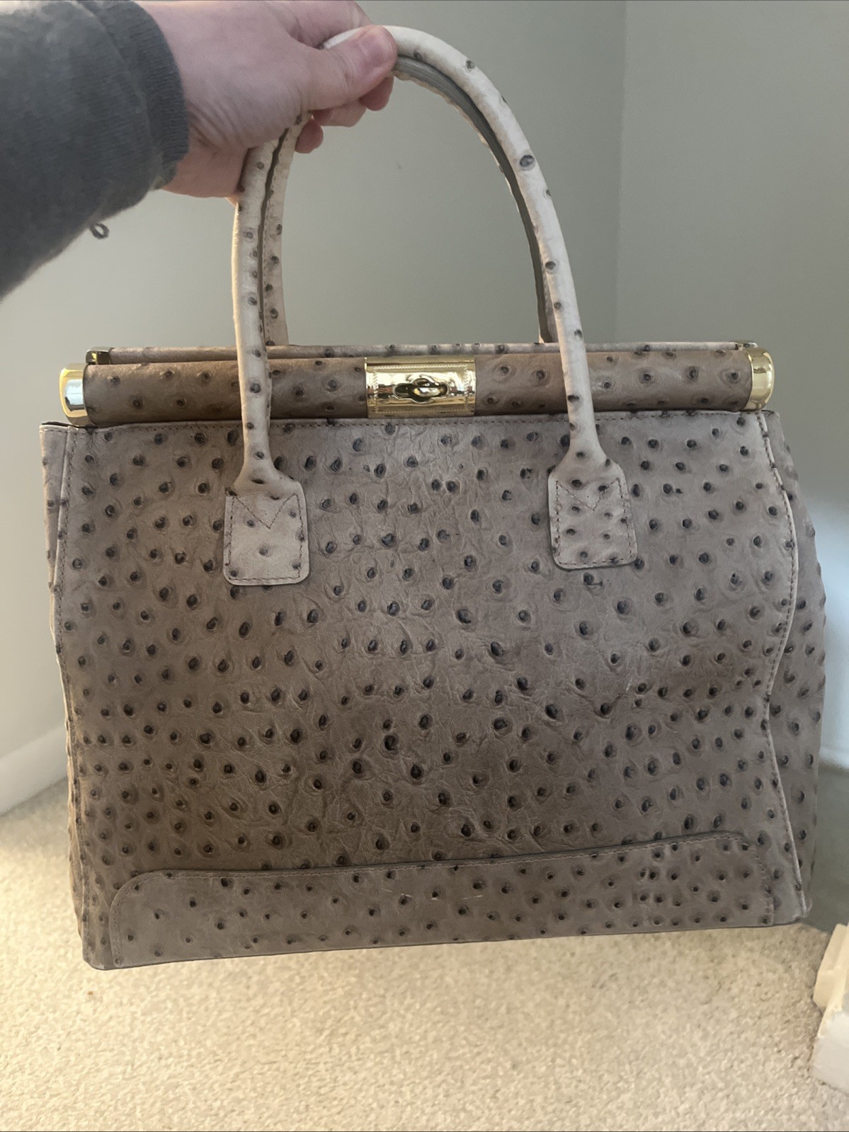 Genuine PELLE DI GIADA Merci Marie Italy  leather Ostrich Handbag Hermes Style thumbnail 16