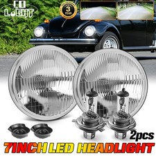 Pair 7 Inch Round Chrome Housing Headlight Halo Hilo Beam For Beetle 1950-1979