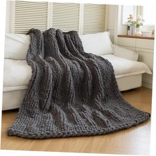 Chunky Knit Blanket - Luxury Soft Cozy 60  80 Throw 60 80 Black Gray