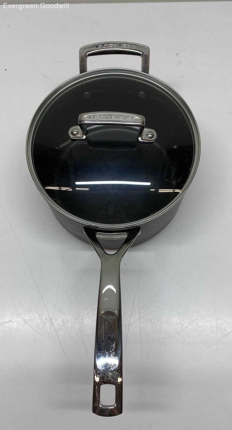 Preowned 10-Inch Le Creuset Black Silver Cooking Pot with Lid