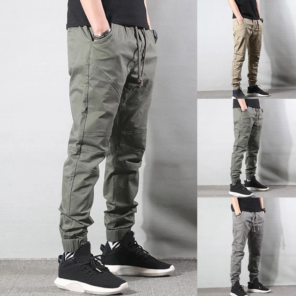 Men's Fashionable Cargo Trousers with Stretchy Fabric and Ankle Tie Feature