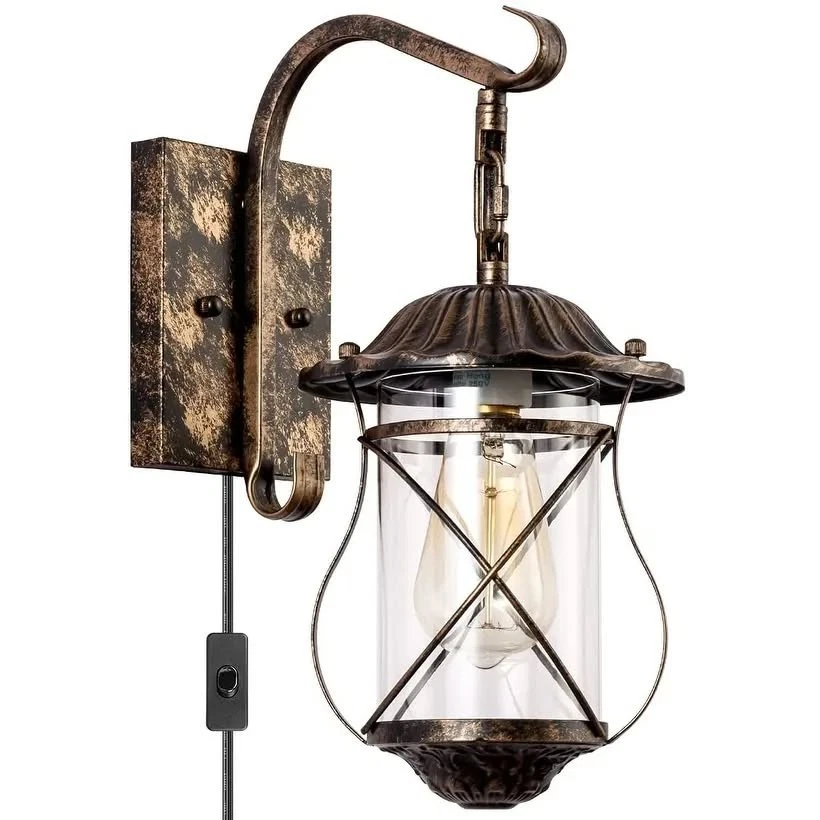 🔥 Lámpara de pared jaula industrial vintage 💡 Aplique de bronce rústico para granja Foto 4 de 4