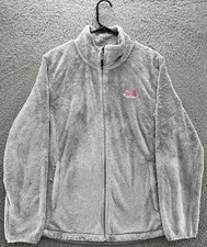 The North Face Womens XL Grey Osito Fleece Jacket Soft Plush Full Zip Pink Logo