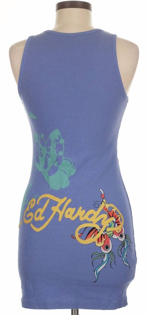 blue dress for baby girl ED HARDY RETRO FLASH RIB TANK DRESS – AKIRA main image 1