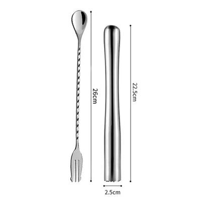 2Pcs Stainless Steel Cocktail Muddler with Bar Mixing Spoon Cocktail Muddler Lon