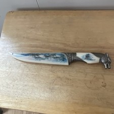 Decorative Fixed Blade Dagger Bone Handle, SS Silver Clip Point, Sheath