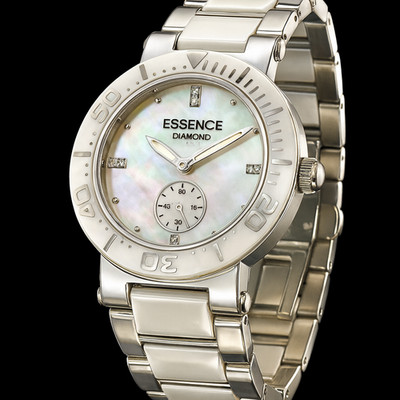 Essence Diamond Damenarmbanduhr, Edelstahl Keramik Perlmutt Zifferblatt byHuriye