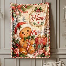 Personalized Christmas Gingerbread Coral Fleece Blanket Holiday Decor
