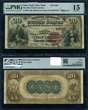 New Yok NY $20 1882 BB New York - National Bank Note CH #4581 NB PMG Choice F15