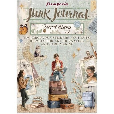 Stamperia A4 Junk Journal Sticker, Ausschnitte & Hintergründe - Geheimtagebuch