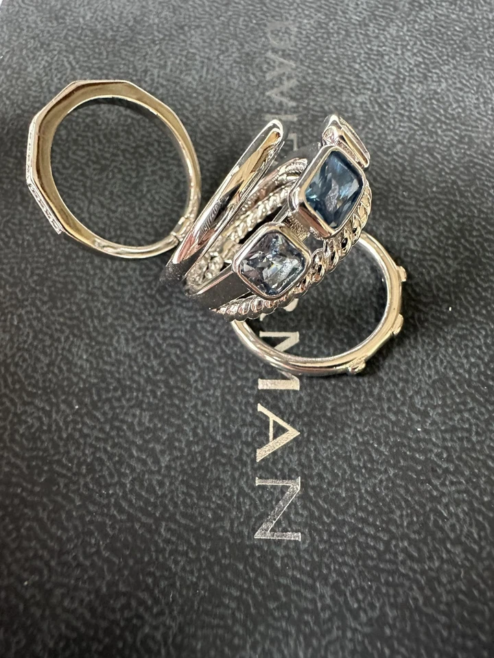 David Yurman Metro 15 mm 925 Silver Blue Topaz Diamond Ring – US Size 8 - Image 4 of 4