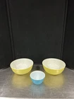 Pyrex Vintage Nesting Mixing Bowls Set Of 3 Yellow #404, Blue #401
