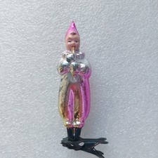 Vintage Soviet USSR Glass Xmas Christmas Tree Ornament - Clown boy on clip