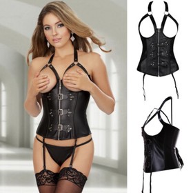 Plus Size Sexy Lace up Boned Corset Overbust Top Punk Waist Cincher Shaper Black