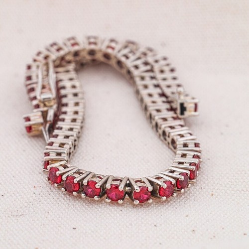 12CT Round Lab Created Red Ruby Womens Tennis Bracelet 14k White Gold Plated - Picture 7 of 7