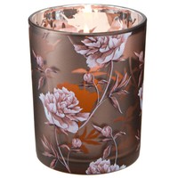 Deko Windlicht Glas 3D Pfingstrosen Silber Braun 12,5Cm 2Er Set, 2 StüCk