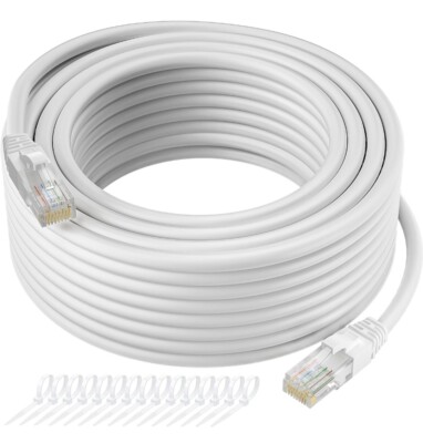 100FT Cat5E PoE IP Camera NVR Ethernet Cable Outdoor/Indoor RJ45 Jacks Cord Wire