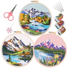 Mountain Scenery Embroidery Kit 3 Sets Wildflower Hand Embroidery Starter Kit