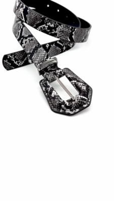 2 VINTAGE REPTILE FAUX LEATHER THICK BELTS  WITH THICK BUCKLES S/M Women Black White Faux Leather Snake Skin Print Comfortable  main image 4