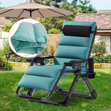 SLSY Zero Gravity Chair Chaise Lounger Green Mattress Cup Holder Pillow Headrest