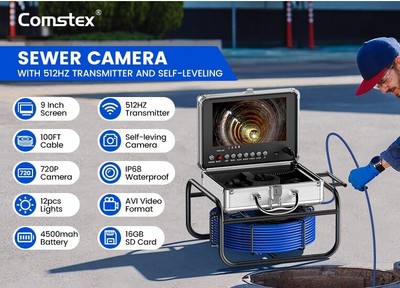 9'' 30M Pipe Inspection Camera with 512Hz Sonde Sewer Camera Self Leveling 23mm
