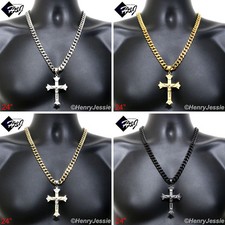 18-40"MEN Stainless Steel 9mm Silver/Gold/Black Plated Cuban Necklace Pendant 28