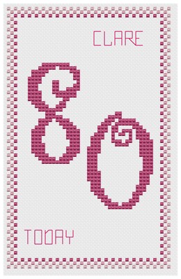80th Birthday Pink Cross Stitch Card Kit or Pattern - by Florashell