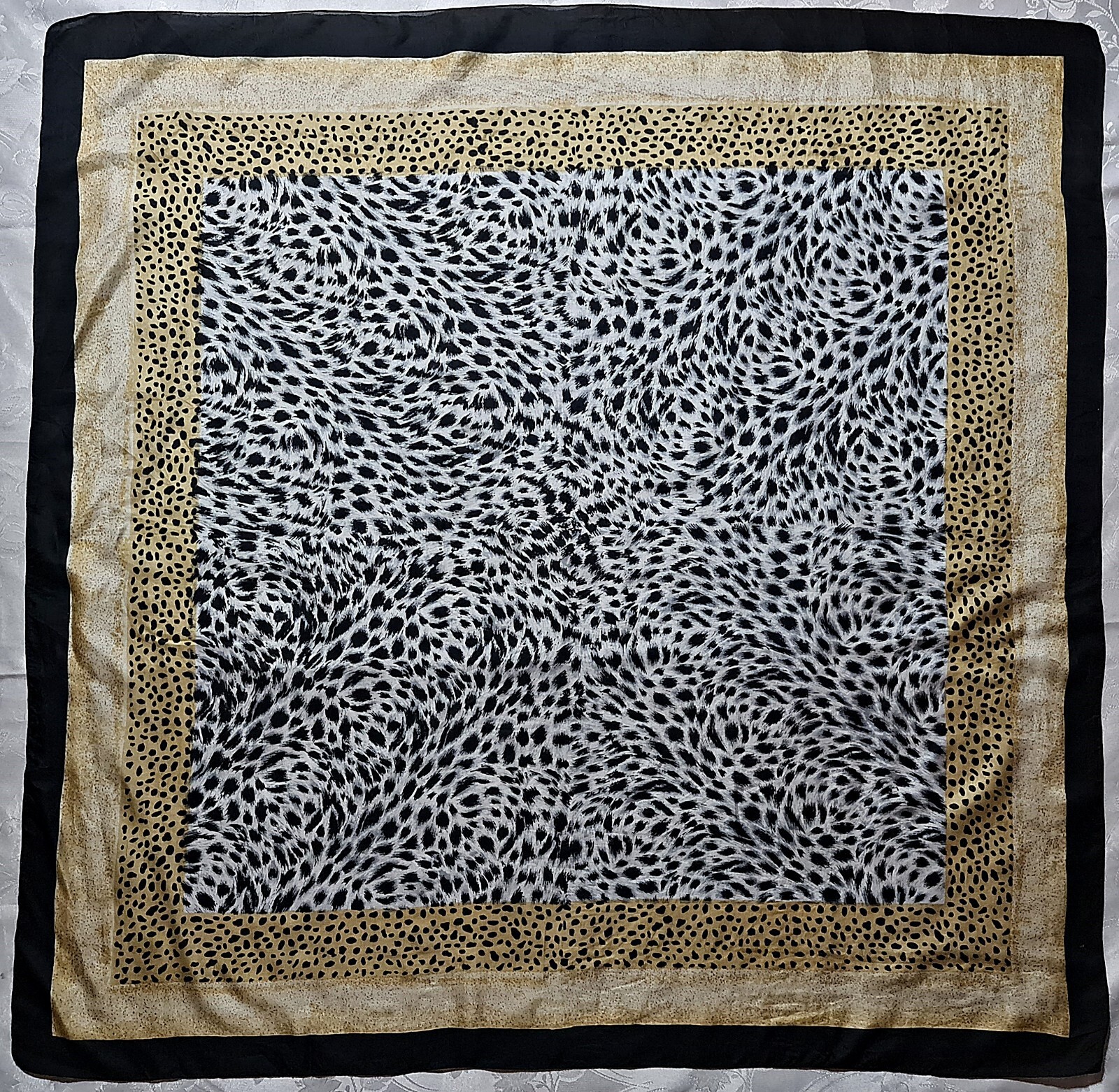 Vintage Leopard Print Chiffon Silk Scarf 43 Inch Square Black Gray-image