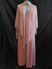 Vintage Pink Flowy Long Nightgown Matching Butterfly Sheer Collar Cape S